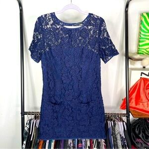 French Connection Blue Illusion Lace Dress